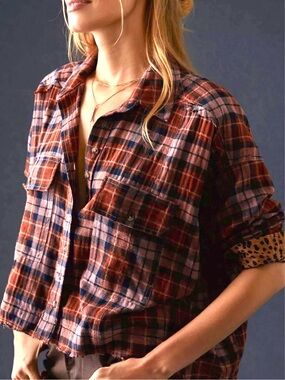 Anthropologie Pilcro Autumn Plaid Flannel Long Sleeve Buttondown, NEW